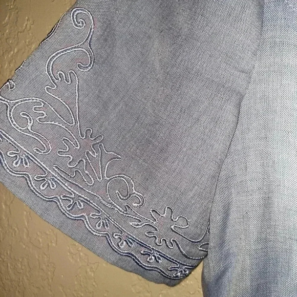 NWT VTG Sarah Elizabeth Blue V Neck Short Sleeve Long Dress 10P Embroidered - Picture 6 of 7